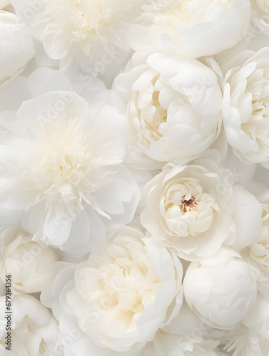 Top view floral background with white peonies © TatjanaMeininger