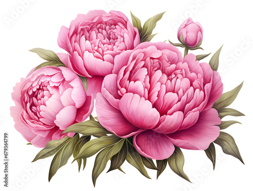 Pink peonies isolated on white background  floral illustration 