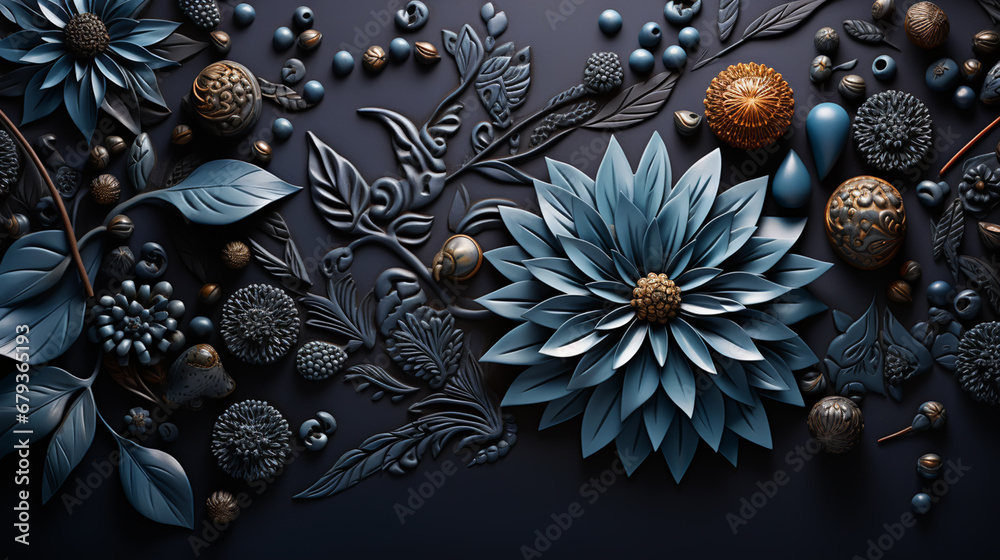 luxury art background with tropical flowers and leaves in blue and green lines luxury art background with tropical flowers and leaves in blue and green lines