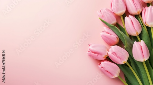 Pink Tulips Feminine Floral Wallpaper and Greeting Card in Flat Lay Style, Mother's Day Sale, female, flat lay flowers with copyspace, banner, flora, holiday 