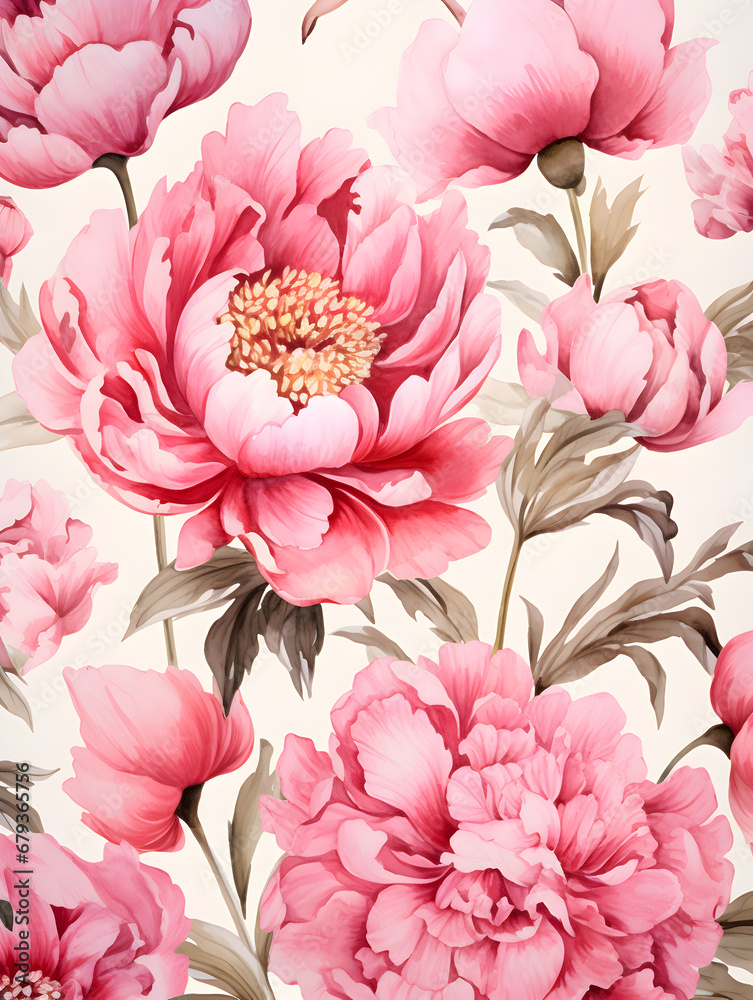 Watercolor illustration of pink peonies, floral background
