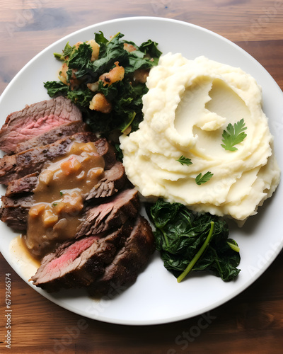 Beef steak with mashed potatoes and vegetables © Gary