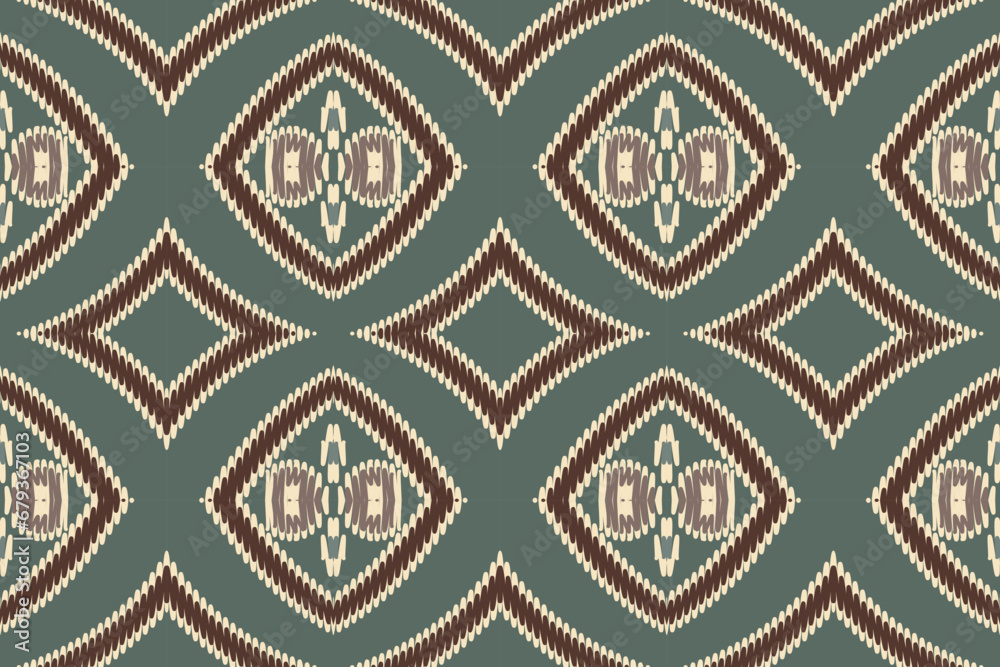 African Ikat paisley seamless pattern.geometric ethnic oriental pattern traditional on green background.Aztec style abstract vector illustration.design texture,fabric,clothing,wrapping,carpet,print