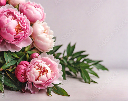 Fresh bunch of pink peonies and roses with a pink background © Fabio Levy
