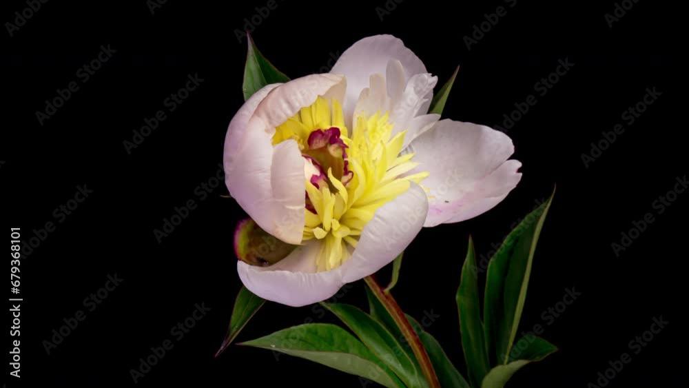 Timelapse of pink peony flower blooming on black background. Timelapse of pink peony flower blooming on black background.