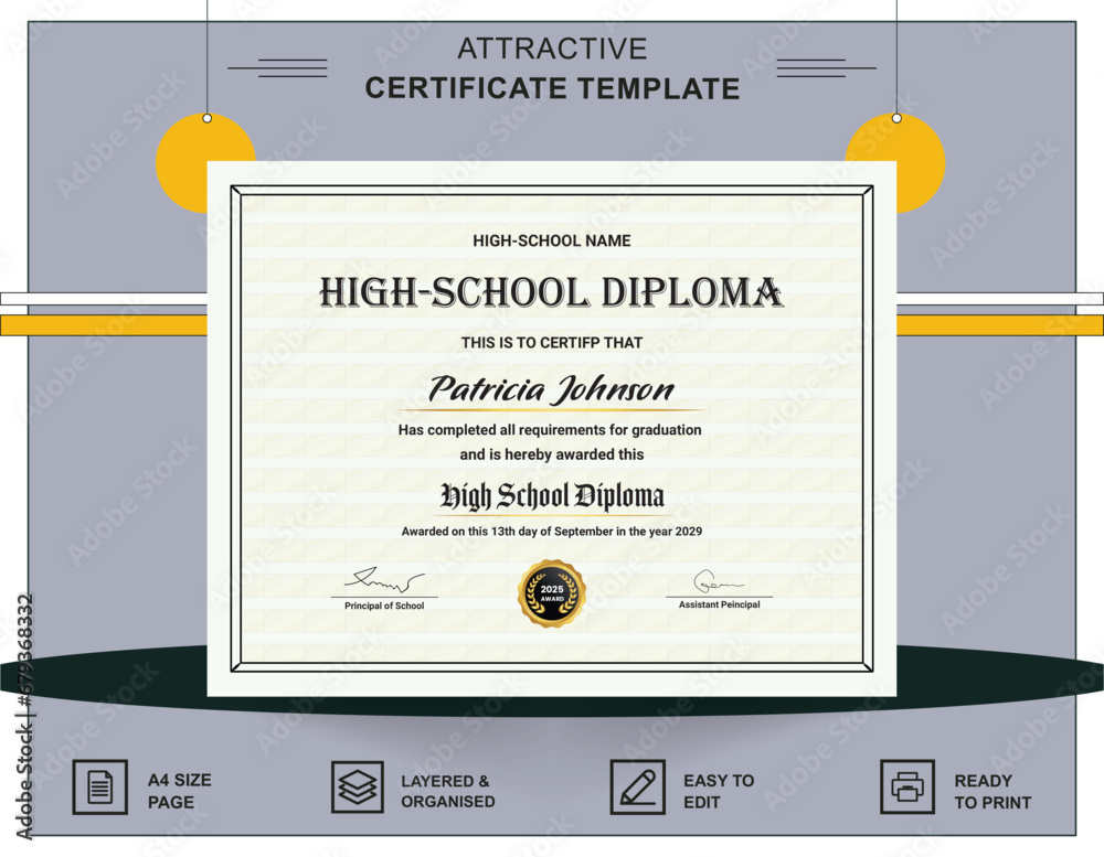 Certificate of High School Diploma 2024, certificate of completion 2025, certificate of