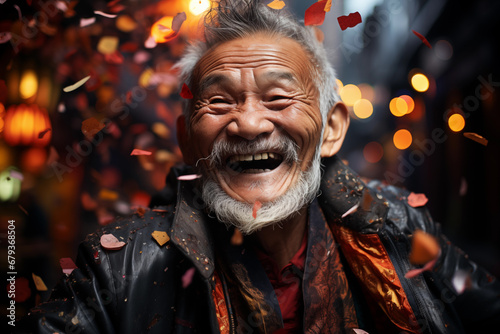 An older man laughing with a big smile photo