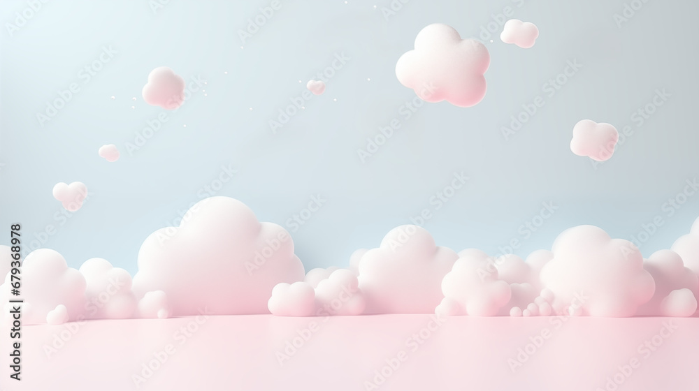 Serene Pastel clouds and glitter on Soft Pink Horizon background 