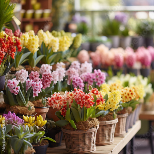 colorful tulips in a flower market