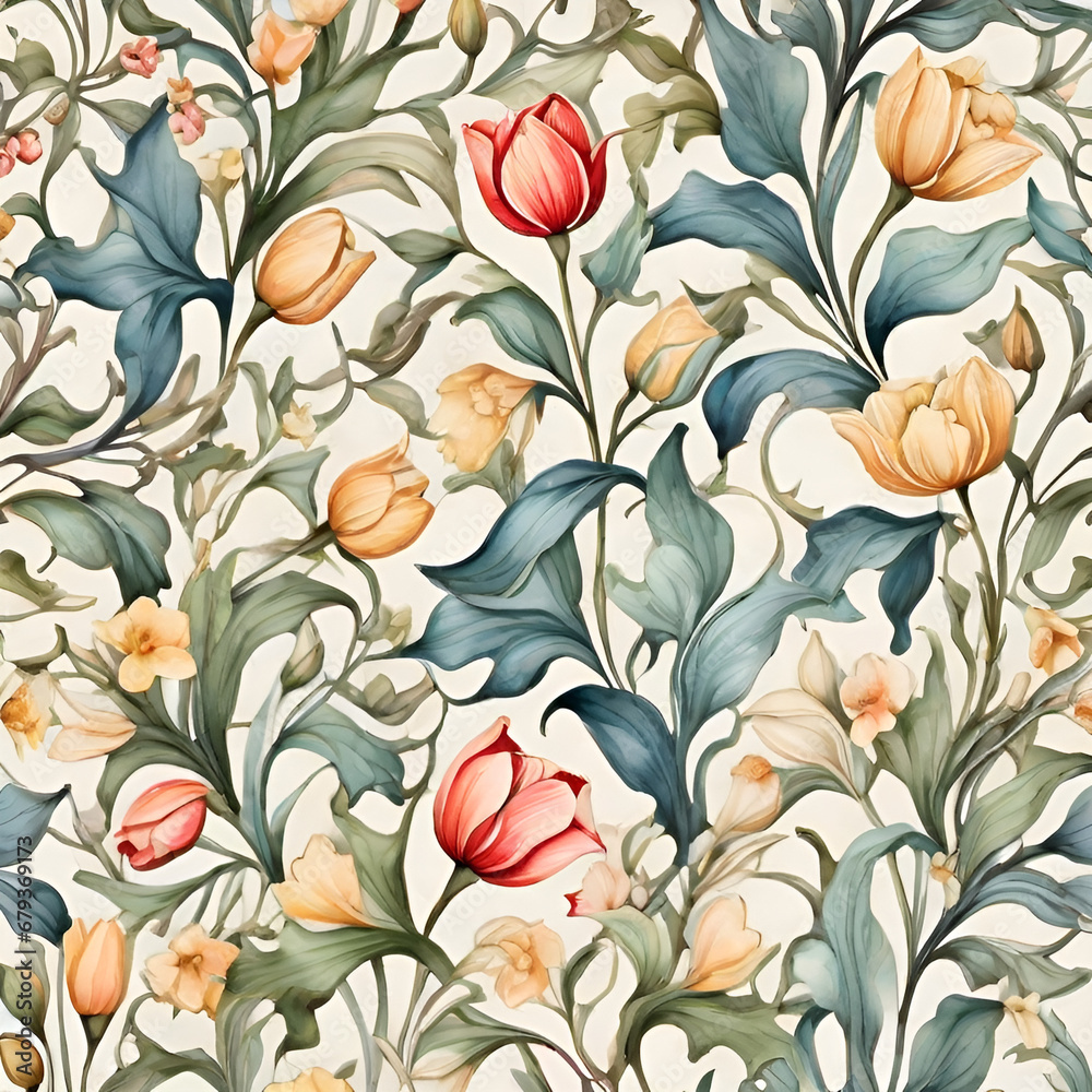 Victorian Floral Pattern, generative ai Victorian Floral Pattern, generative ai