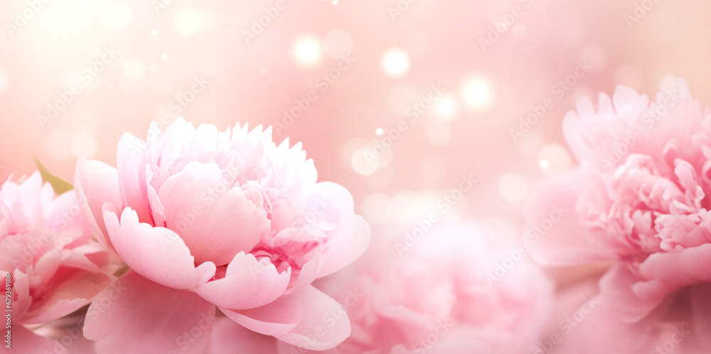 Delicate pink peonies on a blurred background