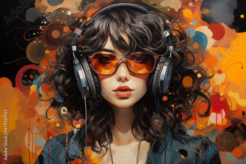Portrait of a woman illustration with headphones