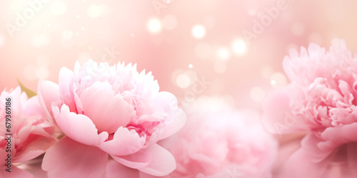 Delicate pink peonies on a blurred background