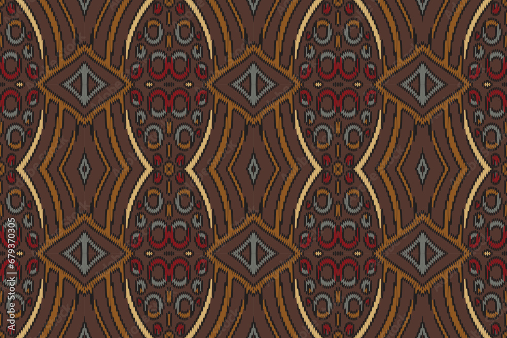 African Ikat paisley seamless pattern.geometric ethnic oriental pattern traditional on brown background.Aztec style abstract vector illustration.design texture,fabric,clothing,wrapping,carpet,print