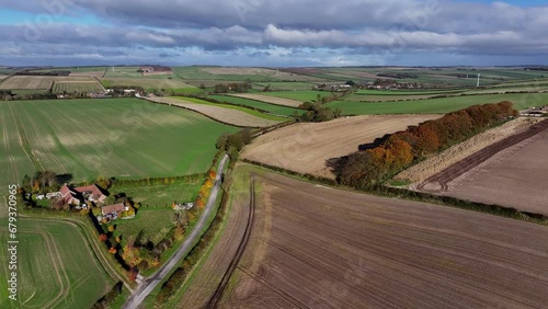 High Aerial Video The Wolds. The Yorkshire Wolds are hills in the counties of the East Riding of Yorkshire and North Yorkshire in Northern England. photo