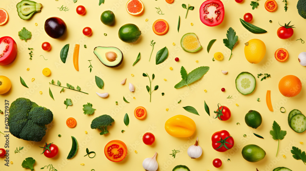pattern with vegetables with yellow background Generative AI illustration pattern with vegetables with yellow background Generative AI illustration