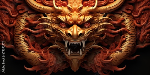 Chinese New year concept of dragon head in gold and red. Chinese New Year concept
