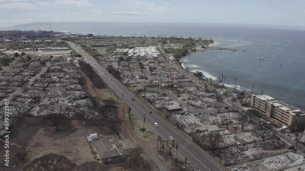 Hawaii Maui Lahaina drone burnzone wildfires aftermath Hawaii Maui Lahaina drone burnzone wildfires aftermath