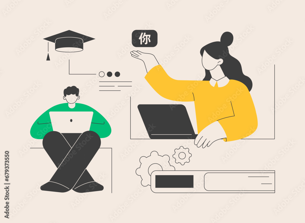 Online language school abstract concept vector illustration. Online language school abstract concept vector illustration.