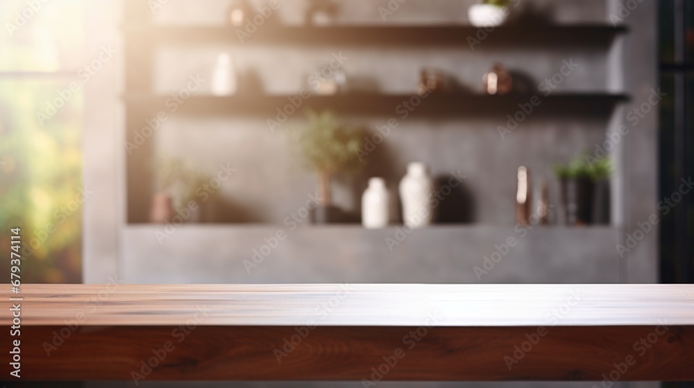 A luminous image showcasing an empty Podium elegantly placed in front of a blurred Kitchen background for product display A luminous image showcasing an empty Podium elegantly placed in front of a blurred Kitchen background for product display