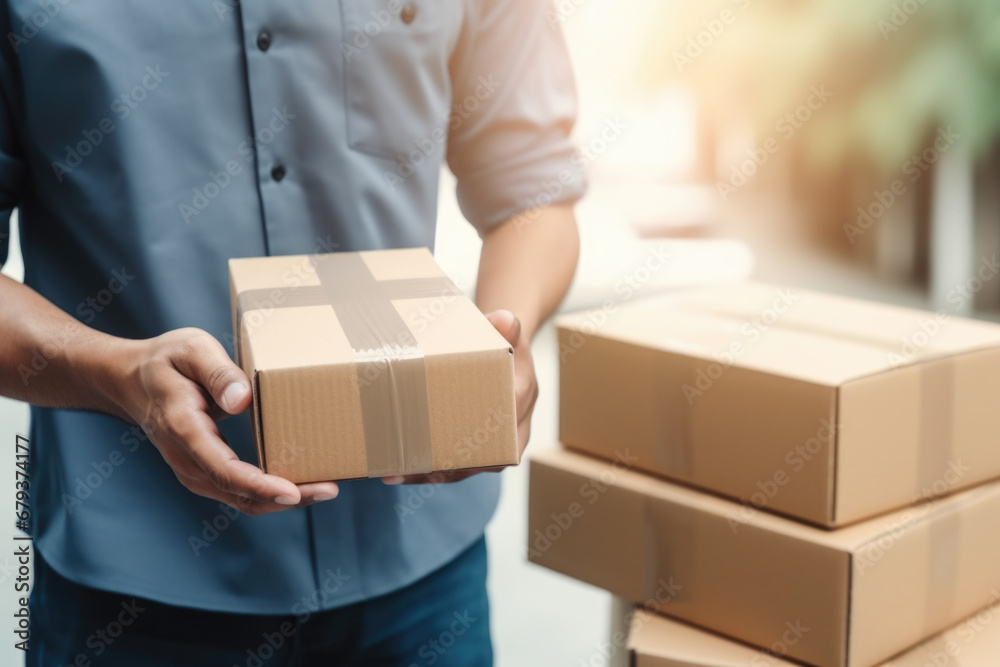 Close up of men work at home Use smartphones for commercial checking, online marketing, packing boxes, SME sellers, concept, e-commerce team Close up of men work at home Use smartphones for commercial checking, online marketing, packing boxes, SME sellers, concept, e-commerce team