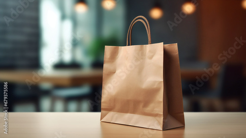 brown paper bag in the restaurant for food order, generative ai photo