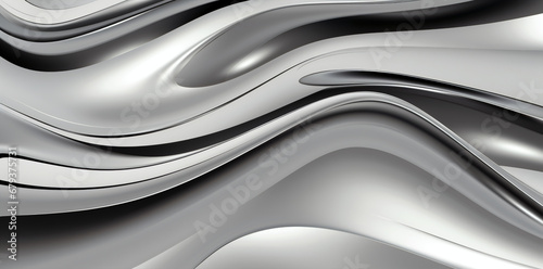 Abstract silver background. Smooth chrome wave liquid. Generative ai photo