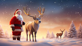 Cartoon Santa Claus and a reindeer