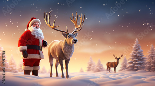 Cartoon Santa Claus and a reindeer