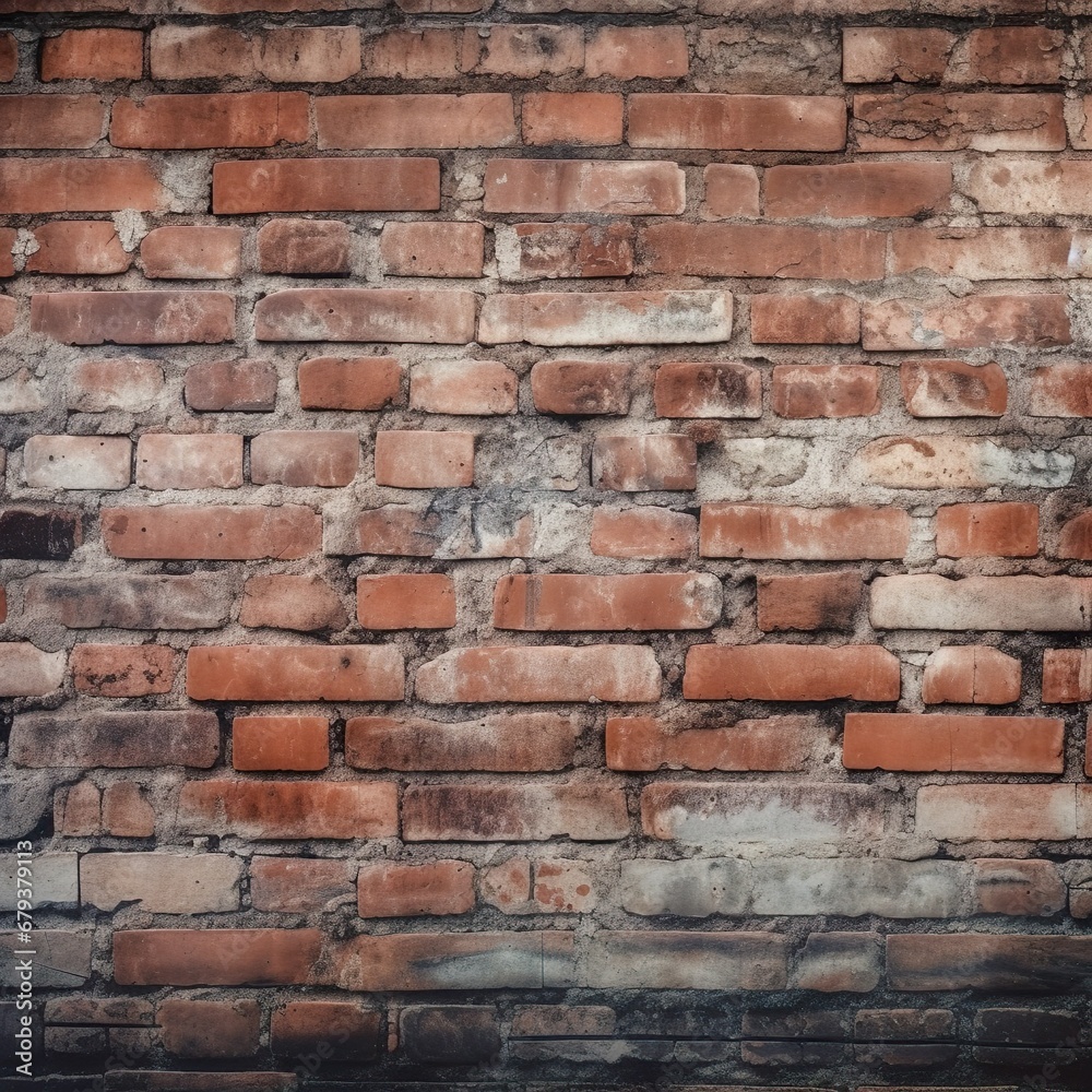 Old red brick wall background, wide panorama of masonry. - Generative AI Old red brick wall background, wide panorama of masonry. - Generative AI
