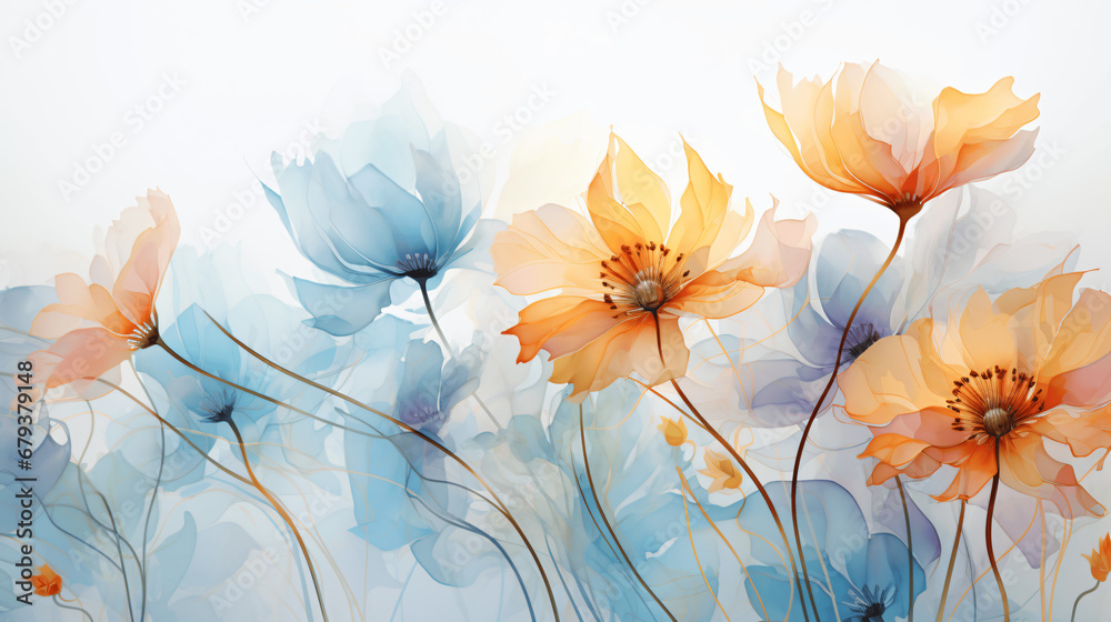 Delicate Watercolor Flowers Intertwined with Abstract Elements Delicate Watercolor Flowers Intertwined with Abstract Elements