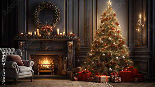 christmas tree and fireplace © H1 Creative