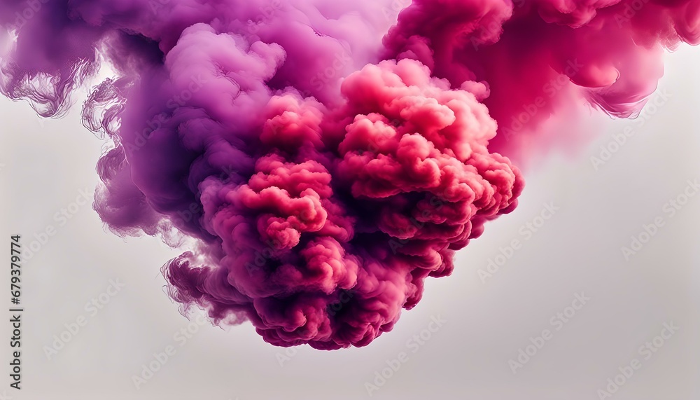 Fototapeta premium loud fushsia and red dense smoke cloud, isolated, white background