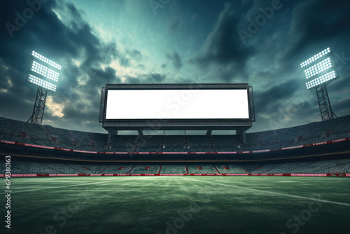 A stadium scoreboard with space for sponsored ads. Concept of sports event advertising. Generative Ai. © Sebastian
