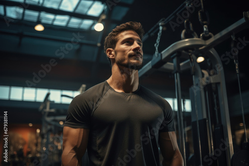 A fitness influencer sharing workout tips during a gym session. Concept of health and fitness motivation. Generative Ai.