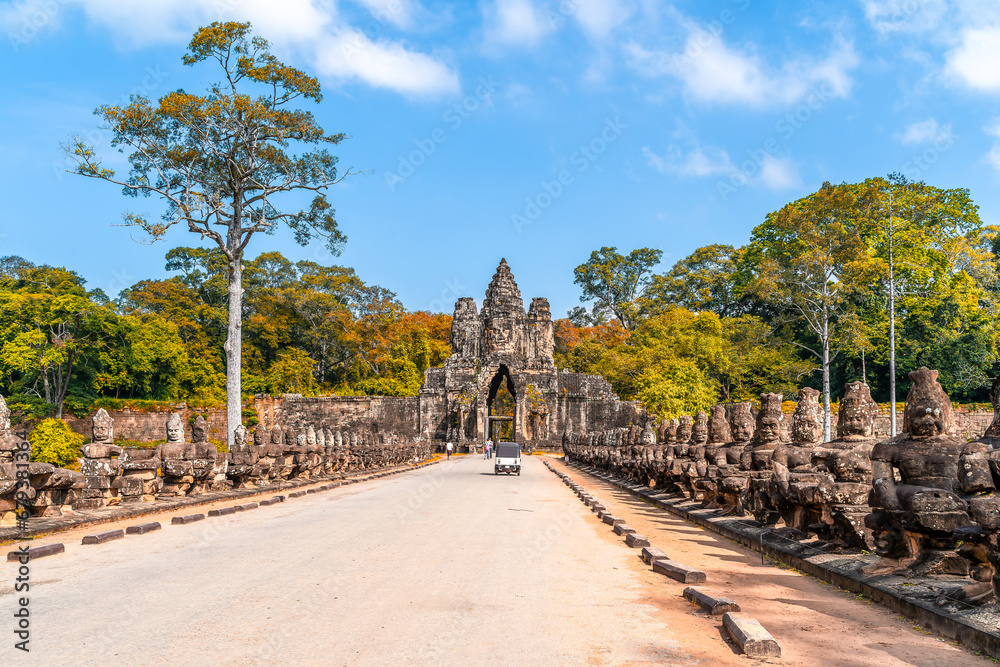 Landscape with entrance gate to Angkor Thom , Siem Reap,  Cambodia.