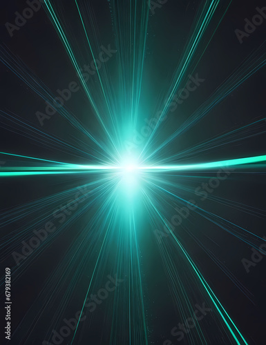3d rendered speed of light hyperspace background with bright green lasers.