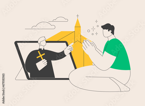 Online church abstract concept vector illustration.
