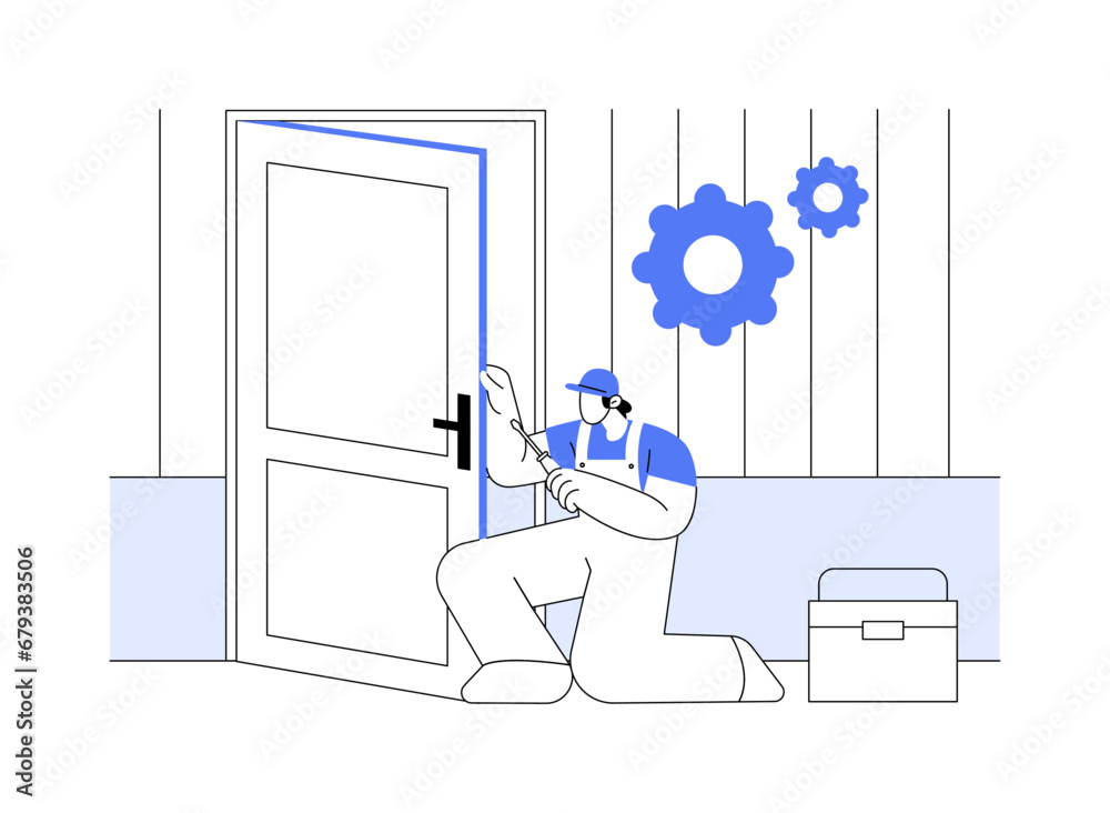 Fototapeta premium Doors installation abstract concept vector illustration.