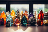 A display of diverse and vibrant gemstones, each reflecting the unique beauty of natural minerals. Concept of geological diversity. Generative Ai.