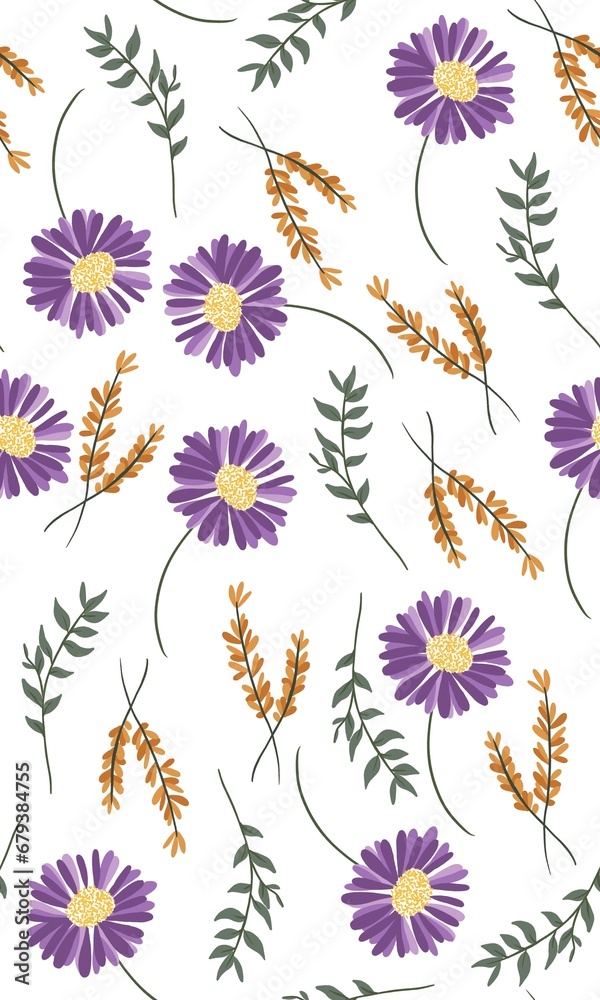 Seamless purple flower background pattern for textile printing 