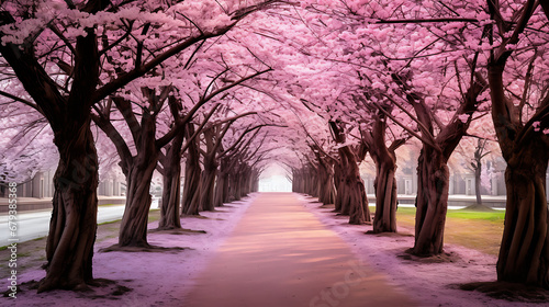 A blank canvas into an image of a cherry blossom-lined avenue in full bloom. © Muhammad