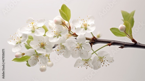 Realistic fruit tree branch with spring flowers. Beautiful flowering apple tree in spring day. Illustration for cover, card, postcard, brochure, advertising or presentation. © Login