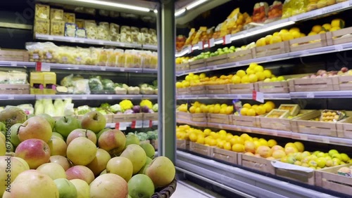 buying fruits(apples , plum, grapes, apricot,pears)  at the market photo