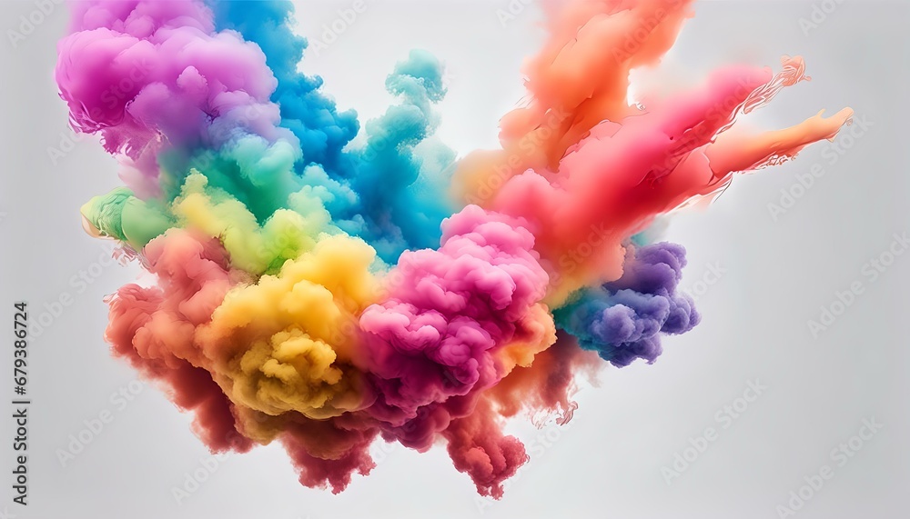 Colorful rainbow paint color smoke cloud explosion isolated, white background. 