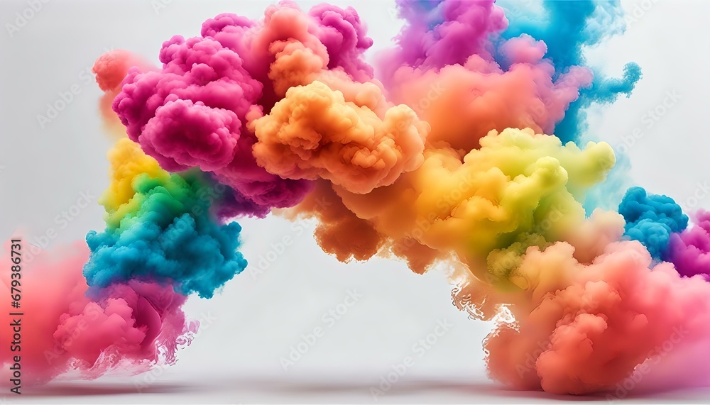 Fototapeta premium Colorful rainbow paint color smoke cloud explosion isolated, white background. 