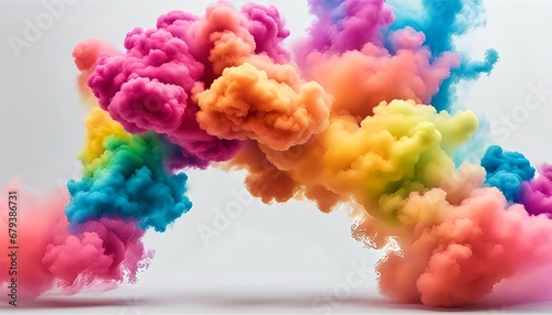 Colorful rainbow paint color smoke cloud explosion isolated, white background.  © yisby