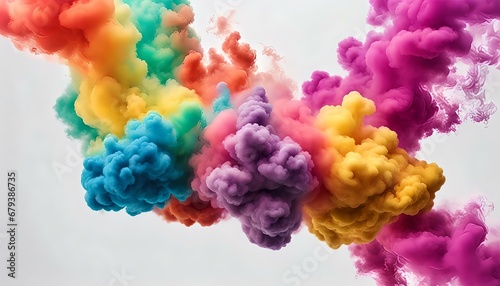 Colorful rainbow paint color smoke cloud explosion isolated, white background. 