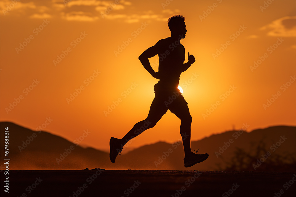 silhouette of a person running on the sunset