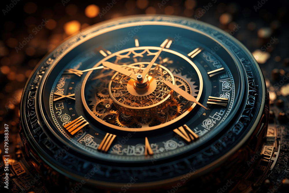 A clock composed of intricate mandala patterns, symbolizing the cyclical and spiritual aspects of time. Concept of temporal spirituality. Generative Ai. A clock composed of intricate mandala patterns, symbolizing the cyclical and spiritual aspects of time. Concept of temporal spirituality. Generative Ai.